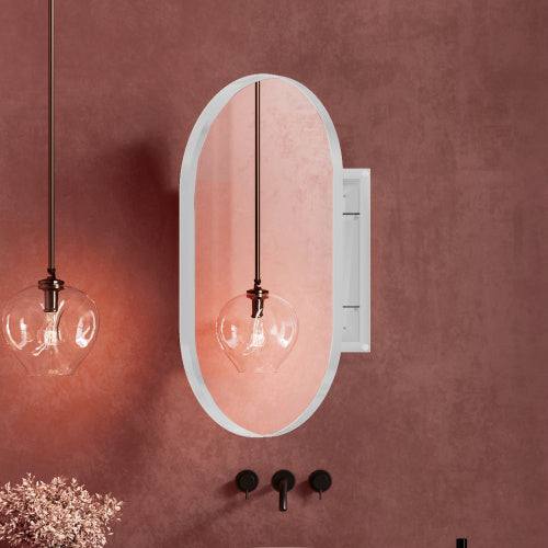 Luxe Divine Collection ~ 20x34 Inch Oval Recessed Metal Frame Bathroom Wall Cabinet With Mirror And Adjustable Shelves