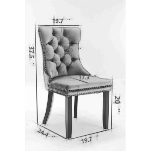 Luxe Divine Collection ~ Luxury Tufted Solid Wood Velvet Upholstered Dining Chair With Golden Stainless Steel Plating Legs, Nailhead Trim, Set of 2