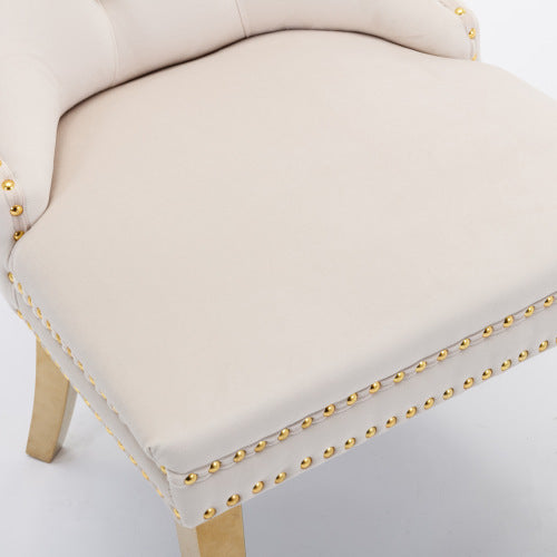 Luxe Divine Collection ~ Luxury Tufted Solid Wood Velvet Upholstered Dining Chair With Golden Stainless Steel Plating Legs, Nailhead Trim, Set of 2
