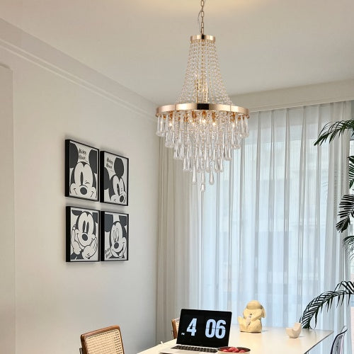 Luxe Divine Collection ~ Golden Crystal Chandelier, Large Modern Luxury Chandelier For Living Room, Dining Room, Bedroom, Hallway - Bulb Not Included
