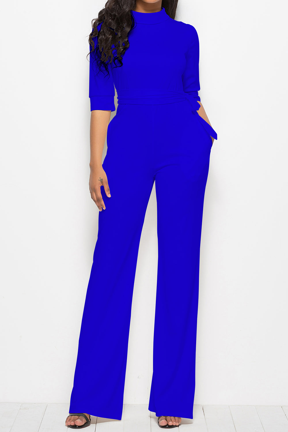 Luxe Divine Collection ~ Mock Neck Tie-Waist Half Sleeve Jumpsuit