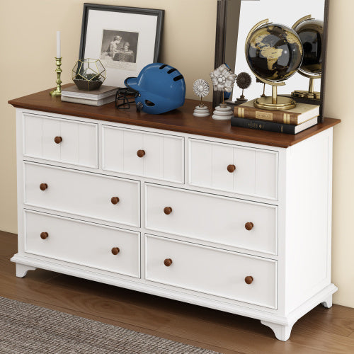 Luxe Divine Collection ~ Wooden Captain Seven-Drawer Dresser For Bedroom, Living Room, Kids' Room, White Walnut