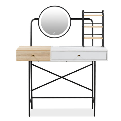 Luxe Divine Collection ~ Makeup Vanity Desk With 3-Mode Lighted Mirror & Wireless Charging Station , Vanity Table With Drawer & 3 Open Shelves For Ample Storage Space