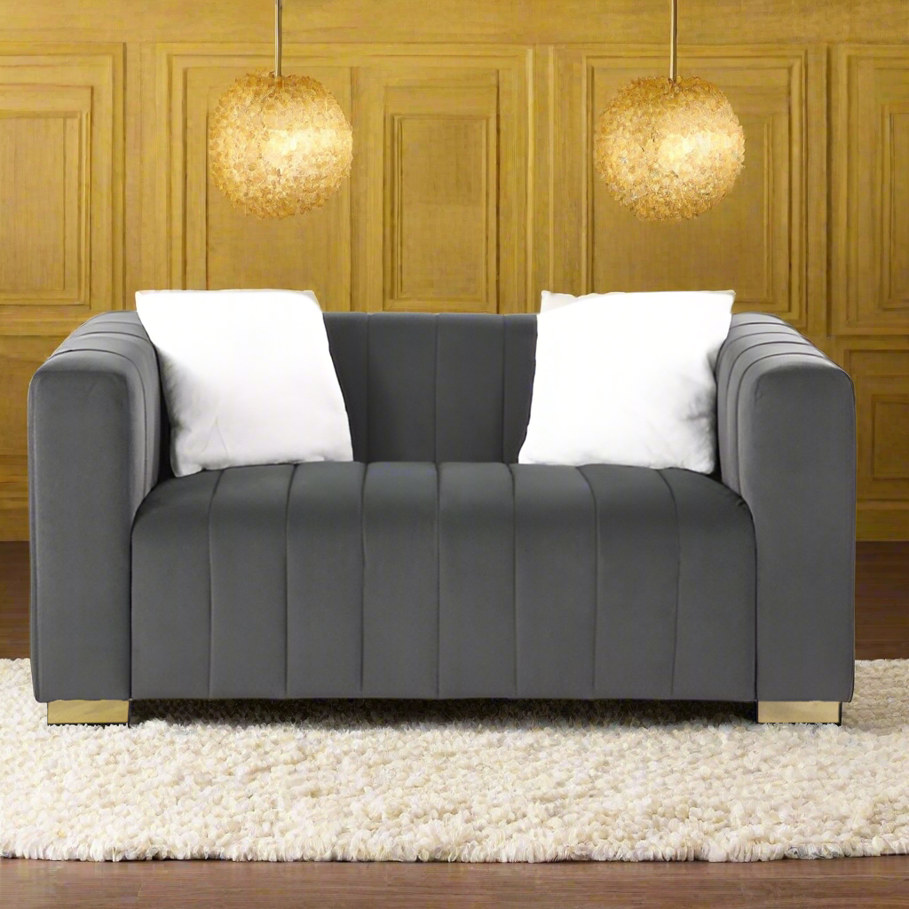 Luxe Divine Collection ~ A Modern Channel LoveSeat Sofa, Grey or White