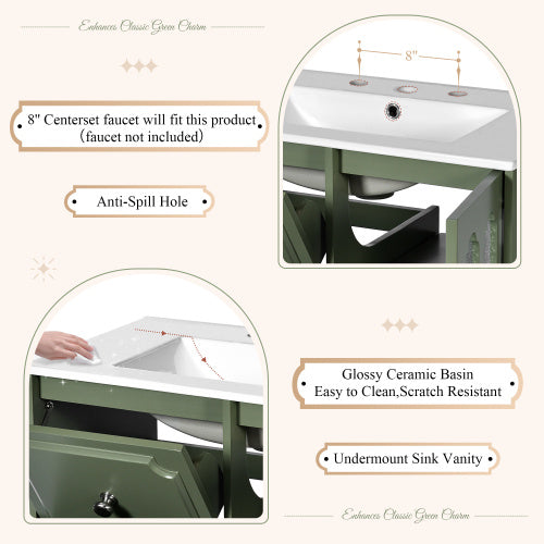 Luxe Divine Collection ~ Vintage Style 30inch Bathroom Vanity With Ceramic Sink Combination
