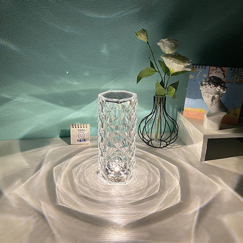 Luxe Divine Collection ~ Crystal Lamp USB Table Lamps, Touch Dimming, Diamond Night Light, Projector Home Decor