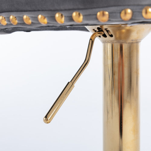 Luxe Divine Collection ~ Golden Swivel Velvet Barstools Adjustable Seat Height From 25-33 Inch Gray, Nailhead Trim, Set Of 2