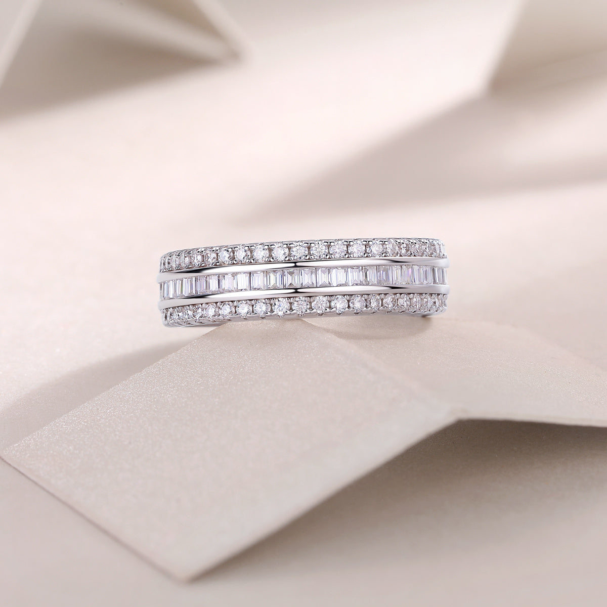 Luxe Divine Collection ~ Three Row Moissanite and Silver Ring
