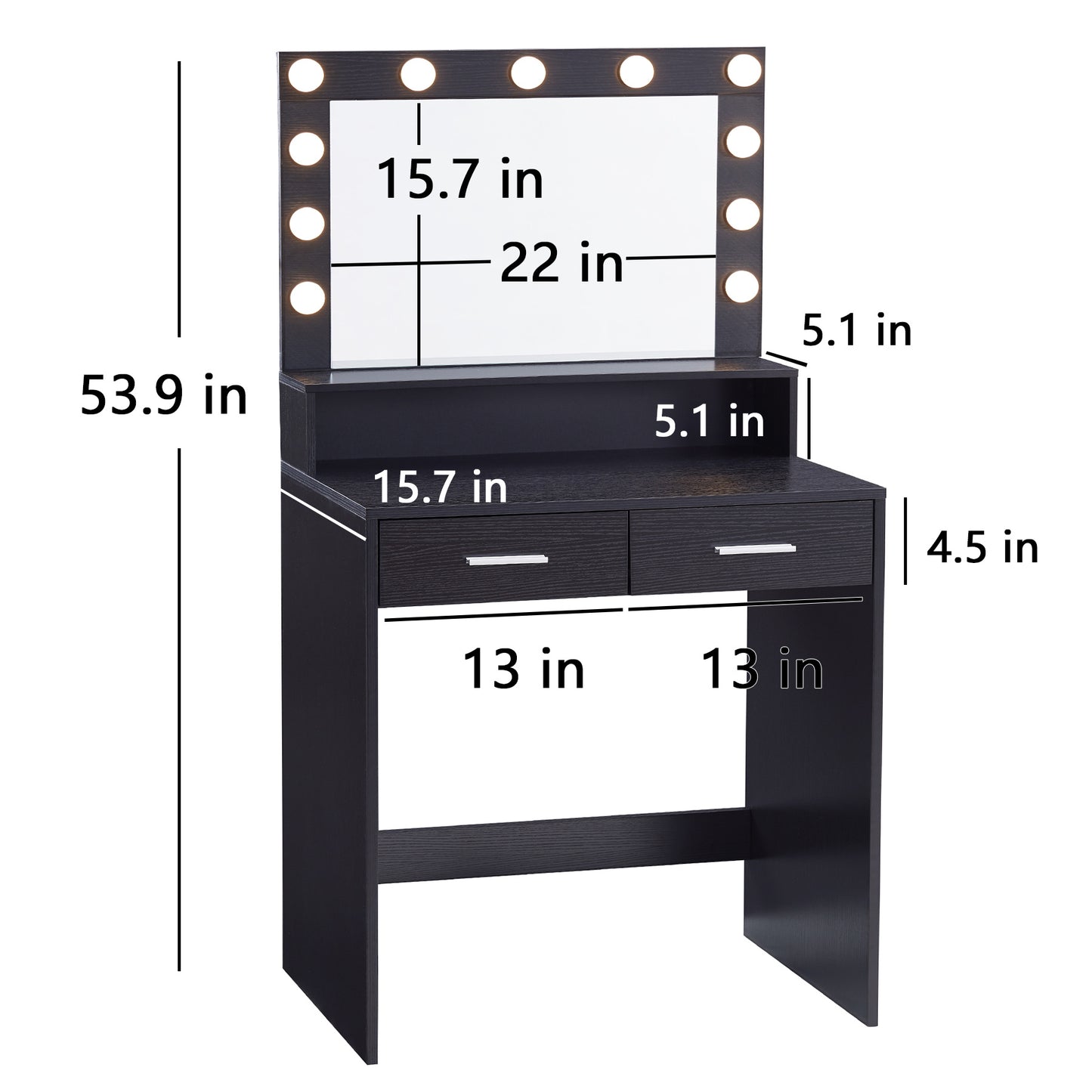 Luxe Divine Collection ~ Black Make-up Vanity Table With Mirror And Lamp