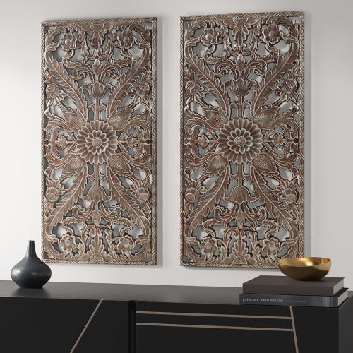 Luxe Divine Collection ~ Distressed Carved Wood 2-piece Wall Decor Set