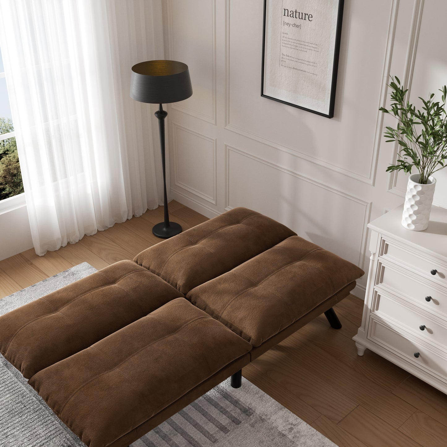 Luxe Divine Collection ~ Leather Feeling Brown Convertible Folding Modern Sofa Bed
