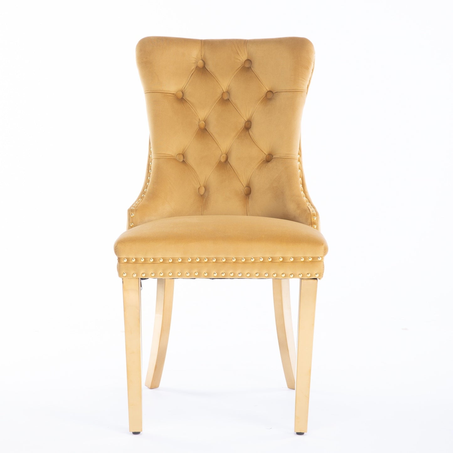 Luxe Divine Collection ~ High-end Tufted Solid Wood Contemporary Velvet Upholstered Dining Chair With Golden Stainless Steel Plating Legs,Nailhead Trim,Set Of 2