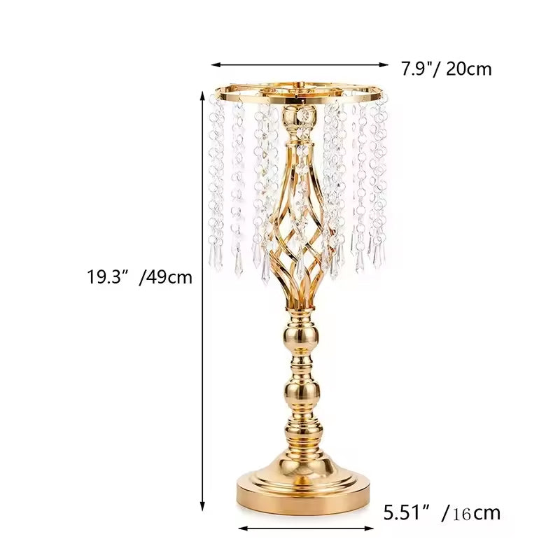 Luxe Divine Collection ~ Gold-Plated Wrought Iron Metal Flower Stand or Candle Holder with Crystal Acrylic Beads Hanging