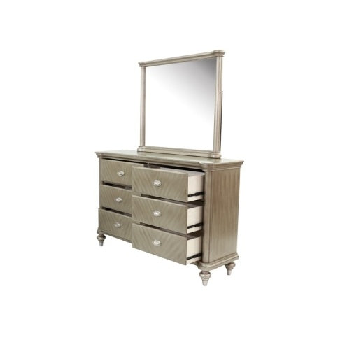 Luxe Divine Collection ~ Luxury Antique Silver Champagne Finish Dresser W Mirror Storage, Drawers Bedroom Furniture