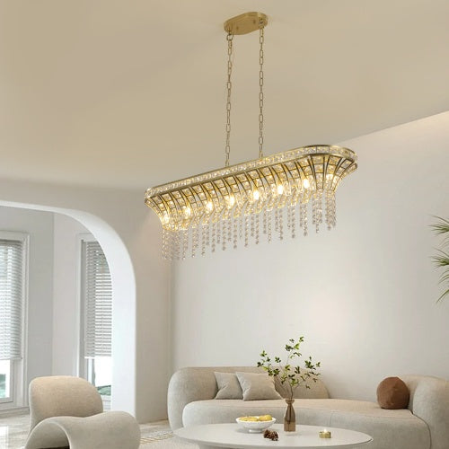 Luxe Divine Collection ~ Modern Champagne Gold Kitchen Island Lamp - Oval Crystal Ceiling Chandelier