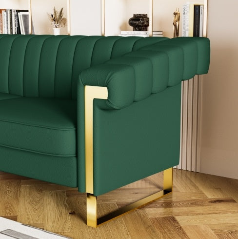 Luxe Divine Collection ~ Sleek Channel-Tufted Upholstery, 3-Seat Sofa with Gold Accents