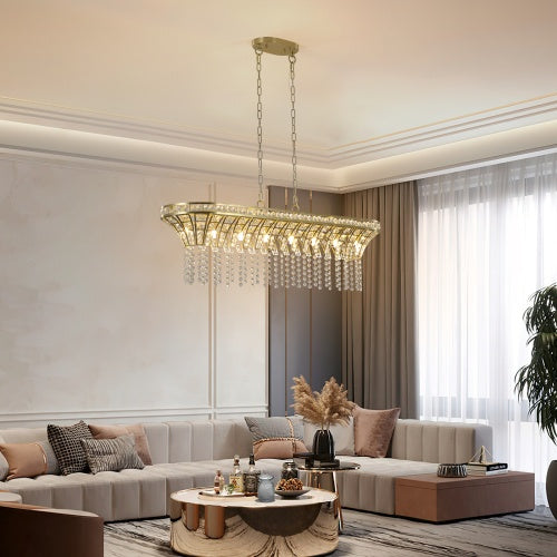 Luxe Divine Collection ~ Modern Champagne Gold Kitchen Island Lamp - Oval Crystal Ceiling Chandelier