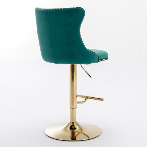 Luxe Divine Collection ~ Golden Swivel Velvet Barstools Adjustable Seat Height From 25-33 Inch Green, Nailhead Trim, Set Of 2