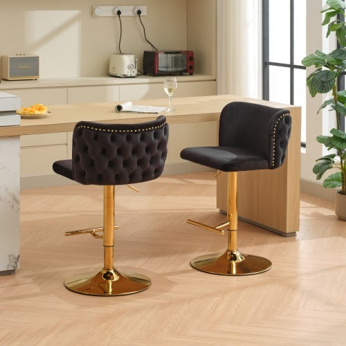 Luxe Divine Collection ~ Furniture,Swivel Barstools Adjusatble Seat Height, Modern PU Upholstered Bar Stools With The Whole Back Tufted, For Home Pub And Kitchen Island, Set of 2