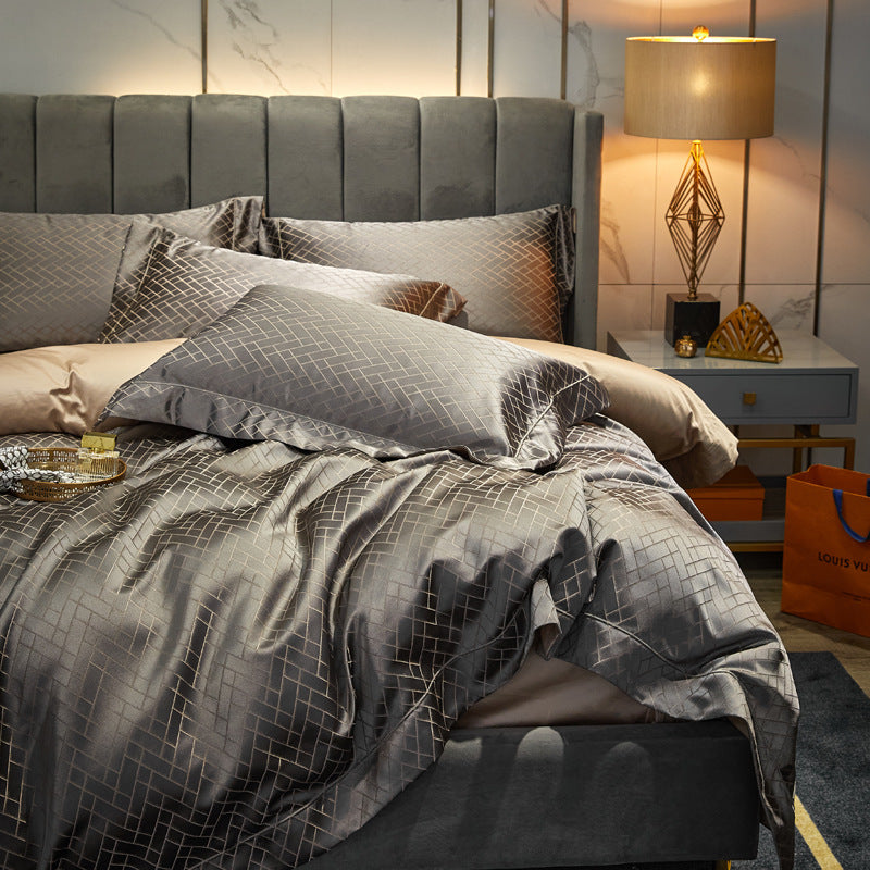 Luxe Divine Collection ~ European-style Luxury 140 High-end Brocade Four-piece Silky Jacquard Bedding Set