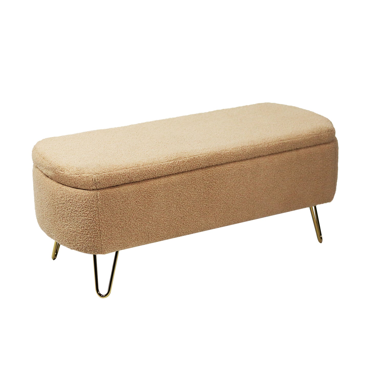 Luxe Divine Collection ~ Camel Storage Ottoman Bench for End of Bed Gold Legs