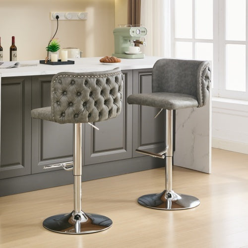 Luxe Divine Collection ~ Furniture,Swivel Barstools Adjusatble Seat Height, Modern PU Upholstered Bar Stools With The Whole Back Tufted, For Home Pub And Kitchen Island, Set of 2