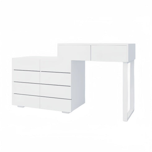 Luxe Divine Collection ~ Extended Desktop Vanity with 10 Drawers Chest Of Drawer Without Handle White