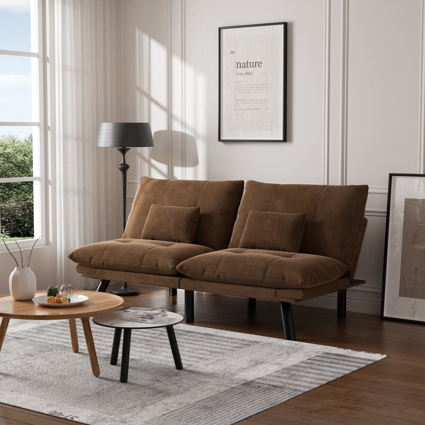 Luxe Divine Collection ~ Leather Feeling Brown Convertible Folding Modern Sofa Bed