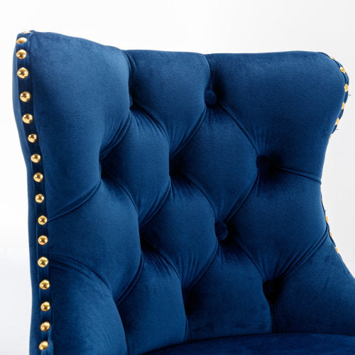 Luxe Divine Collection ~ Golden Swivel Velvet Barstools Adjustable Seat Height From 25-33 Inch Blue, Nailhead Trim, Set Of 2