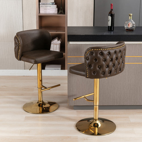 Luxe Divine Collection ~ Furniture,Swivel Barstools Adjusatble Seat Height, Modern PU Upholstered Bar Stools With The Whole Back Tufted, For Home Pub And Kitchen Island, Set of 2