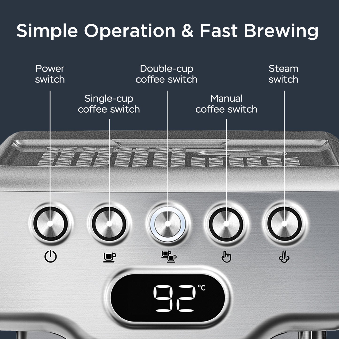 Luxe Divine Collection ~ Espresso Machine, 20 Bar With Milk Frother For Latte, Cappuccino, Macchiato, Espresso Maker, 1.8L Water Tank, Stainless Steel