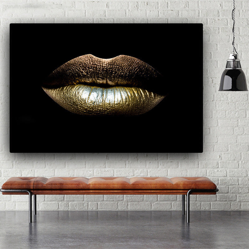 Luxe Divine Collection ~ Wall Art Canvas Black And Gold Sexy Lips Canvas Makeup Art Living Room Canvas Picture Home Art Poster