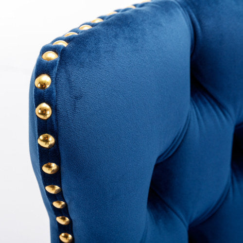 Luxe Divine Collection ~ Golden Swivel Velvet Barstools Adjustable Seat Height From 25-33 Inch Blue, Nailhead Trim, Set Of 2