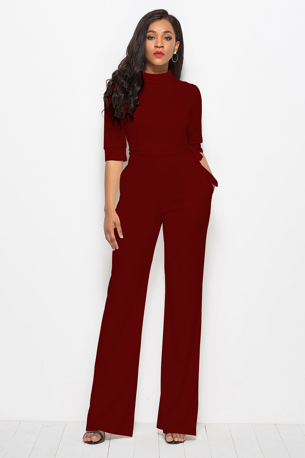 Luxe Divine Collection ~ Mock Neck Tie-Waist Half Sleeve Jumpsuit