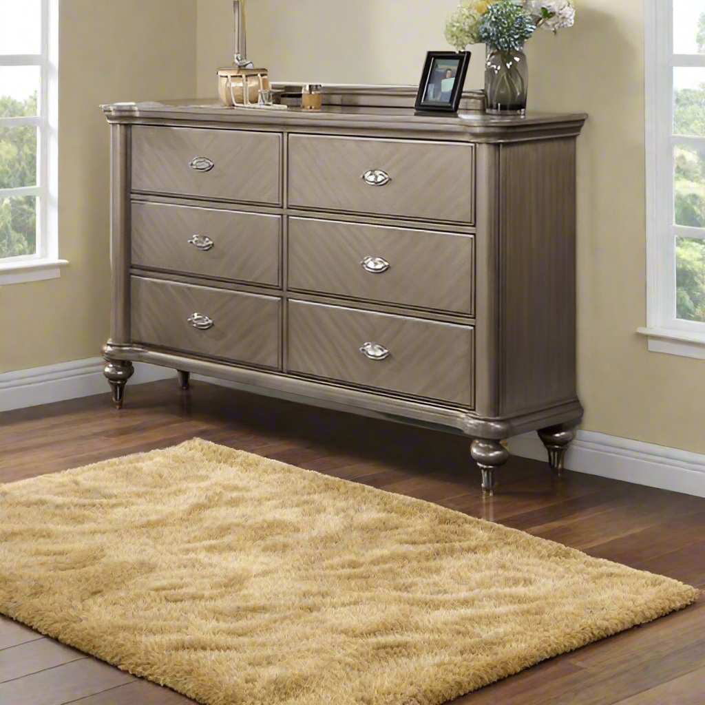 Luxe Divine Collection ~ Luxury Antique Silver Champagne Finish Dresser W Mirror Storage, Drawers Bedroom Furniture