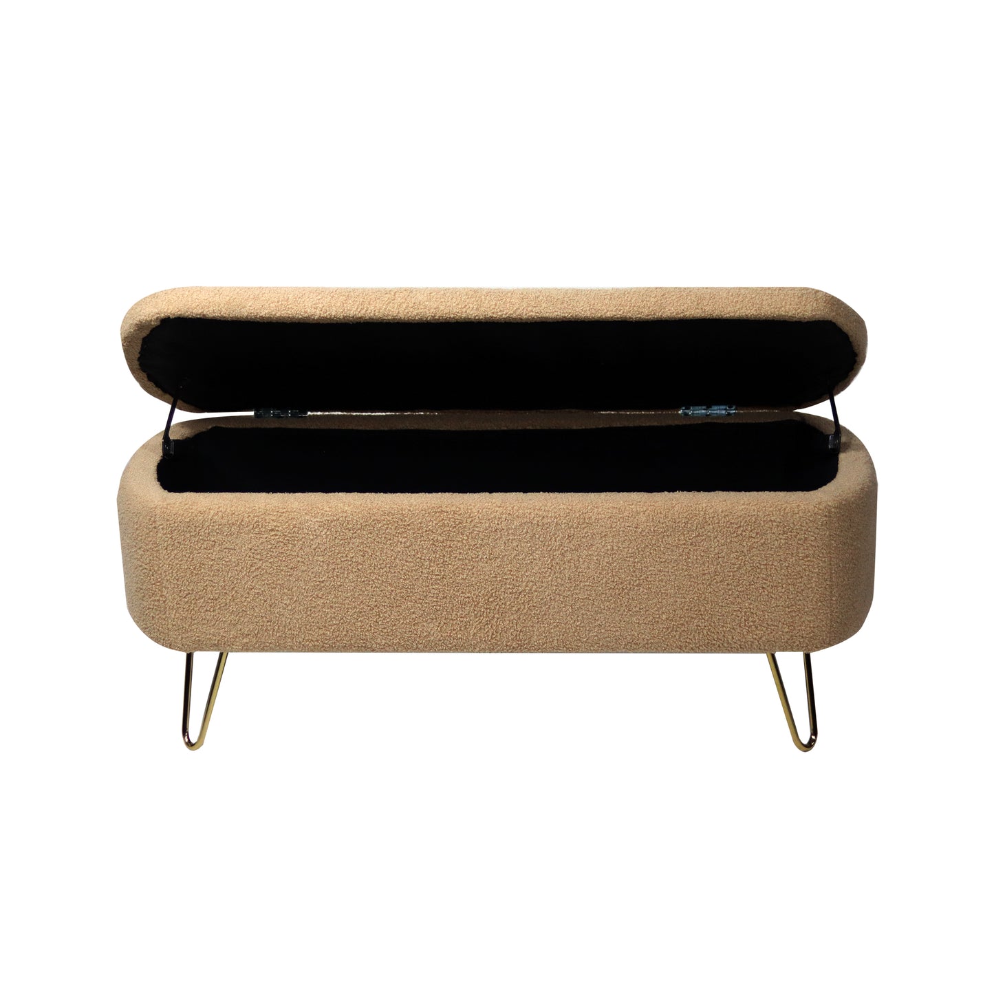 Luxe Divine Collection ~ Camel Storage Ottoman Bench for End of Bed Gold Legs
