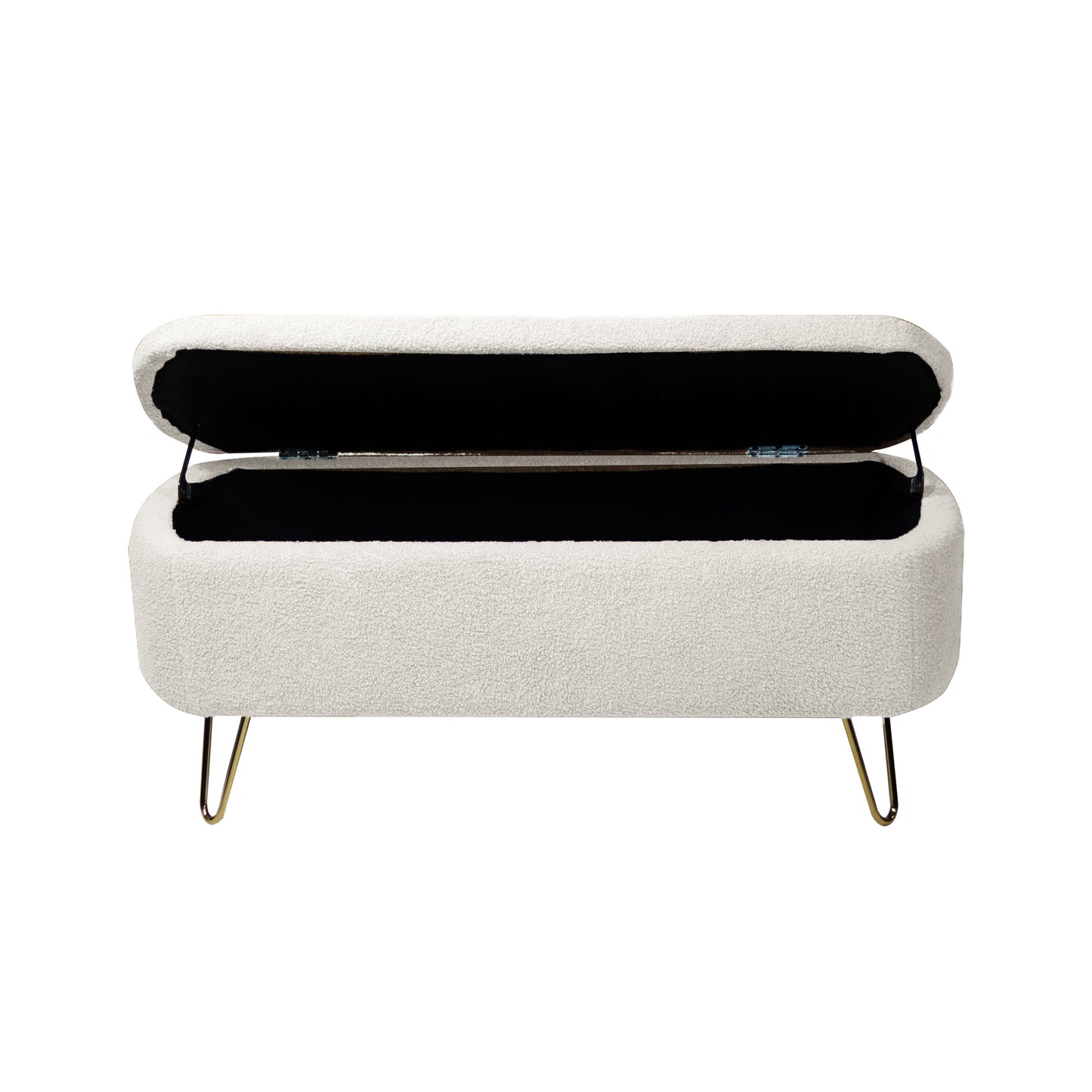 Luxe Divine Collection ~ Ivory White Storage Ottoman Bench for End of Bed Gold Legs