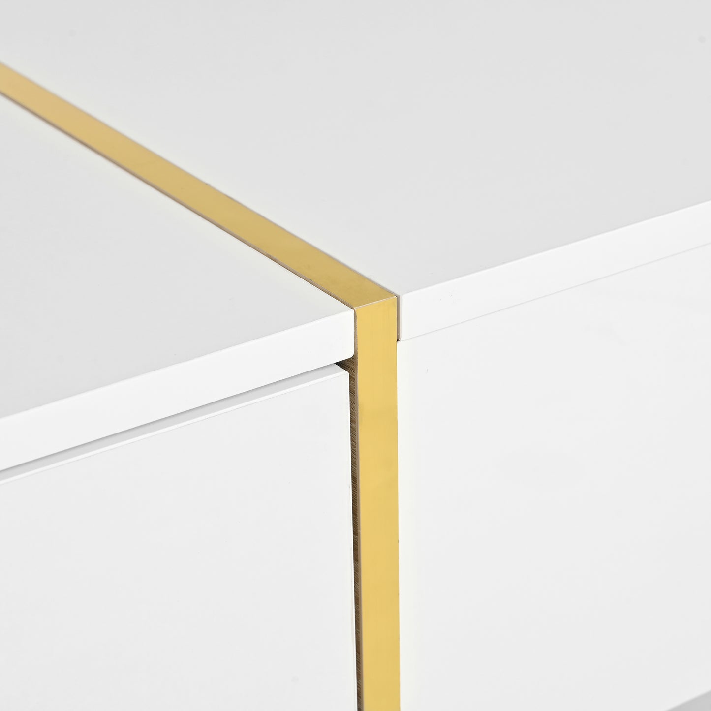 Luxe Divine Collection ~ 47.2 inch x 31.4 inch Multifunctional Rectangular Sofa Table with 2 drawers and Gold Wood Grain Leg Center Table, white