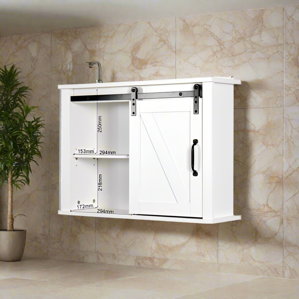Luxe Divine Collection ~ Bathroom Wall Cabinet with 2 Adjustable Shelves Wooden Storage Cabinet with a Barn Door 27.16x7.8x19.68 inch