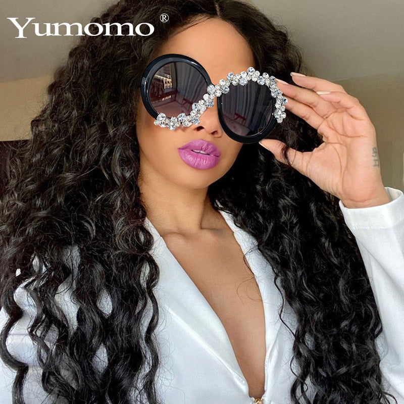 Luxe Divine Collection ~ Diamond Encrusted Large Frame Round Sunglasses, Multiple Colors