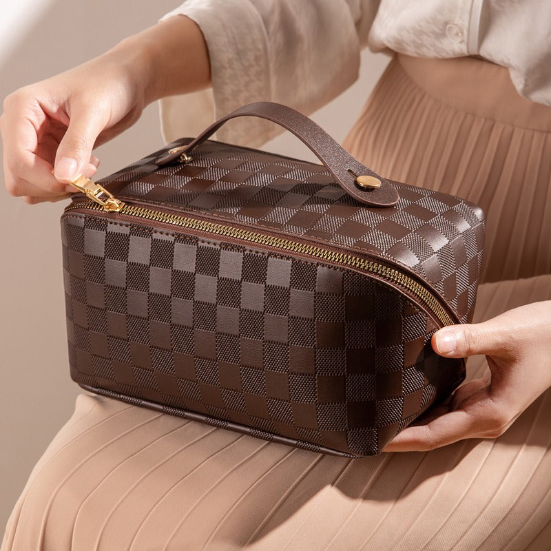 Luxe Divine Collection ~ Checkered Pillow Bag Makeup Bag Portable Travel Cosmetics Bag
