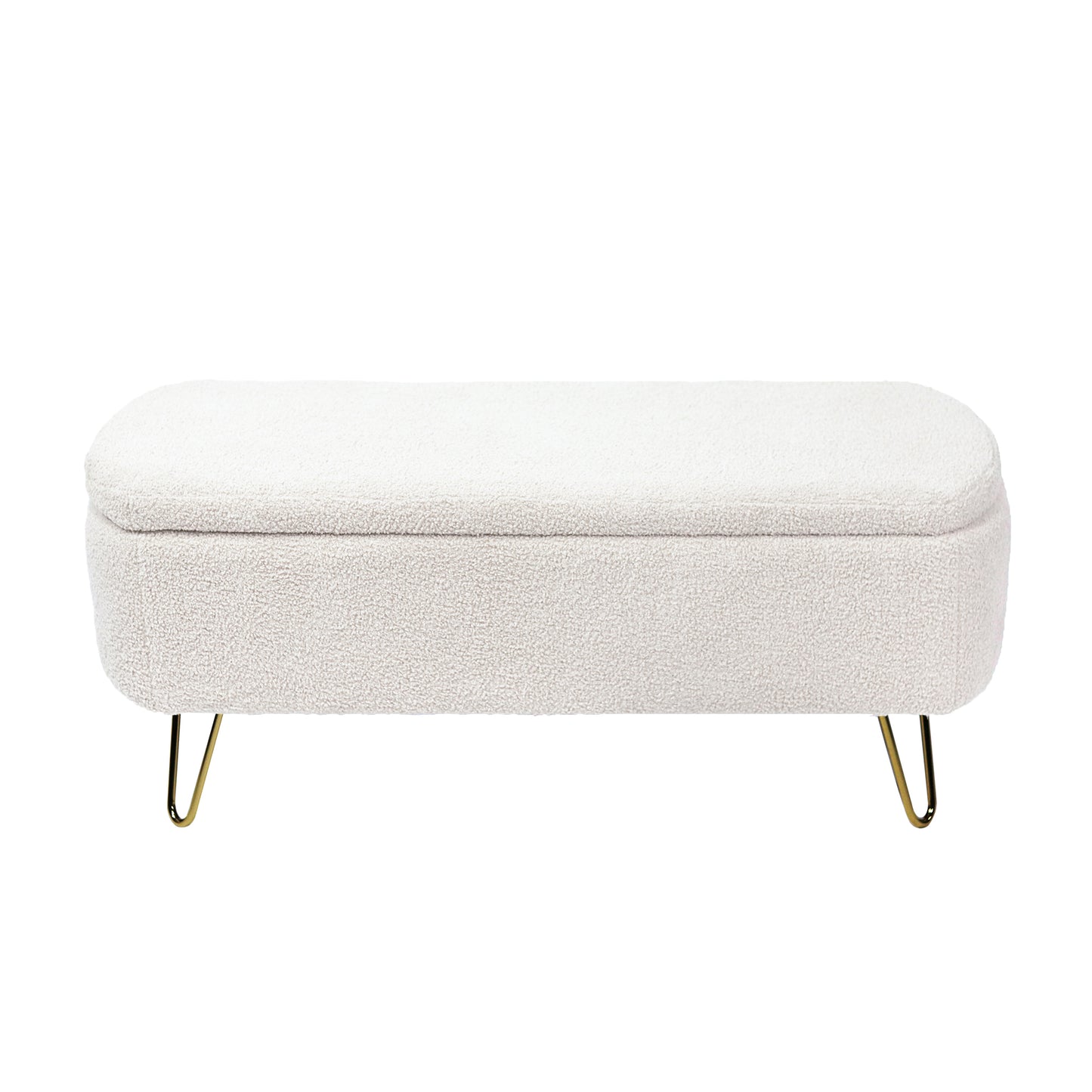 Luxe Divine Collection ~ Ivory White Storage Ottoman Bench for End of Bed Gold Legs