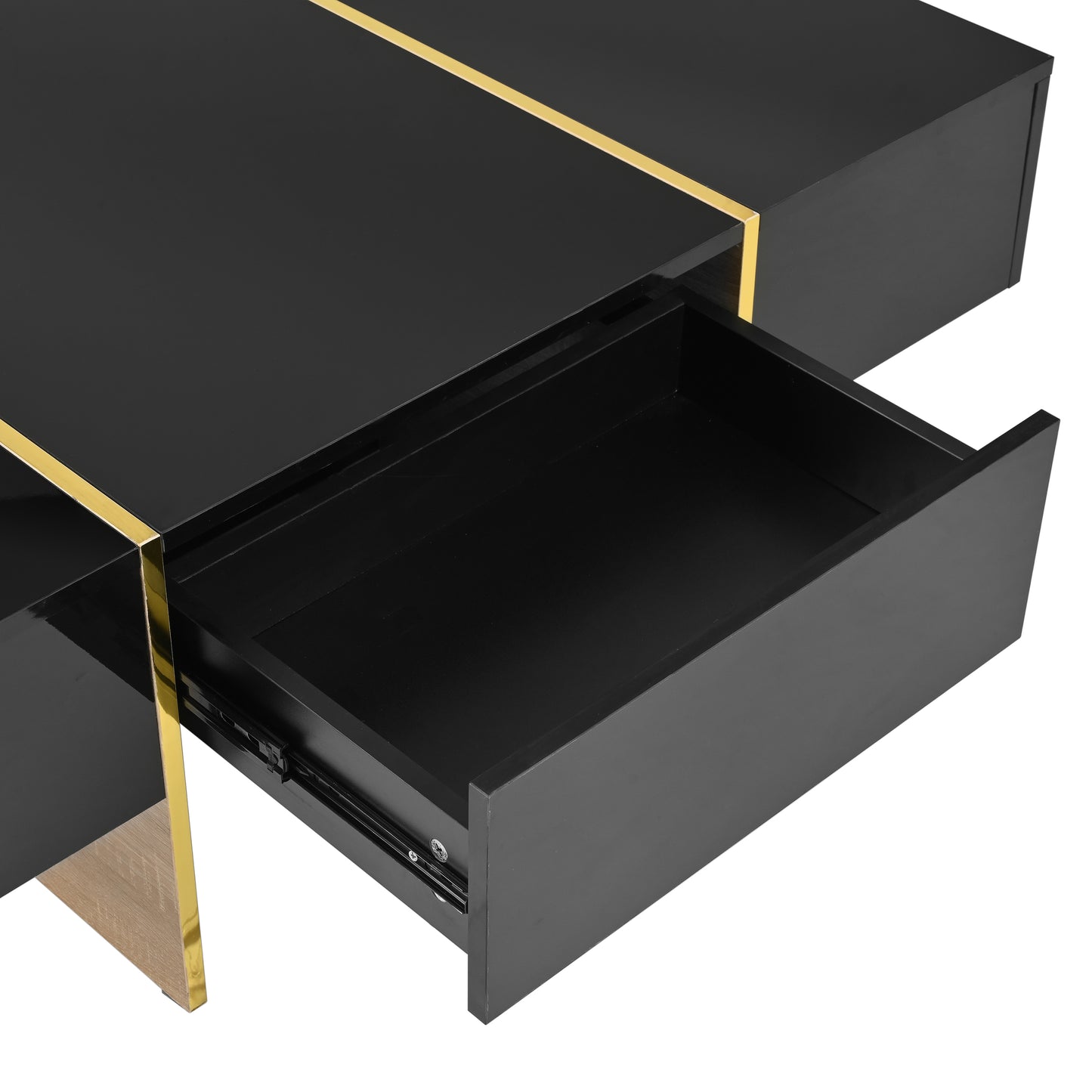 Luxe Divine Collection ~ 47.2 inch x 31.4 inch multifunctional rectangular sofa table with 2 drawers and gold wood grain leg center table, black