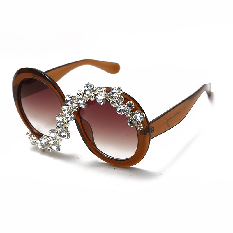 Luxe Divine Collection ~ Diamond Encrusted Large Frame Round Sunglasses, Multiple Colors