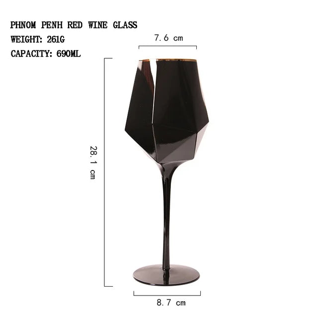 Luxe Divine Collection ~ Pure Black Crystal Golden Edge Wine Glass, Special Champagne Glasses