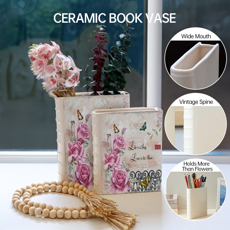 Luxe Divine Collection ~ Book Vase - Ceramic, Cute & for Home Decor, with Flower & Shelf Options