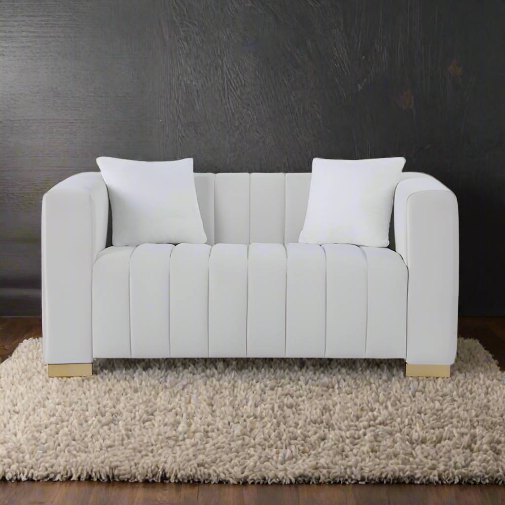 Luxe Divine Collection ~ A Modern Channel LoveSeat Sofa, Grey or White