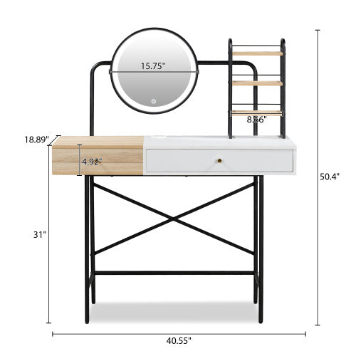 Luxe Divine Collection ~ Makeup Vanity Desk With 3-Mode Lighted Mirror & Wireless Charging Station , Vanity Table With Drawer & 3 Open Shelves For Ample Storage Space