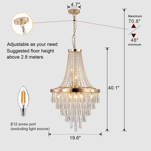 Luxe Divine Collection ~ Golden Crystal Chandelier, Large Modern Luxury Chandelier For Living Room, Dining Room, Bedroom, Hallway - Bulb Not Included