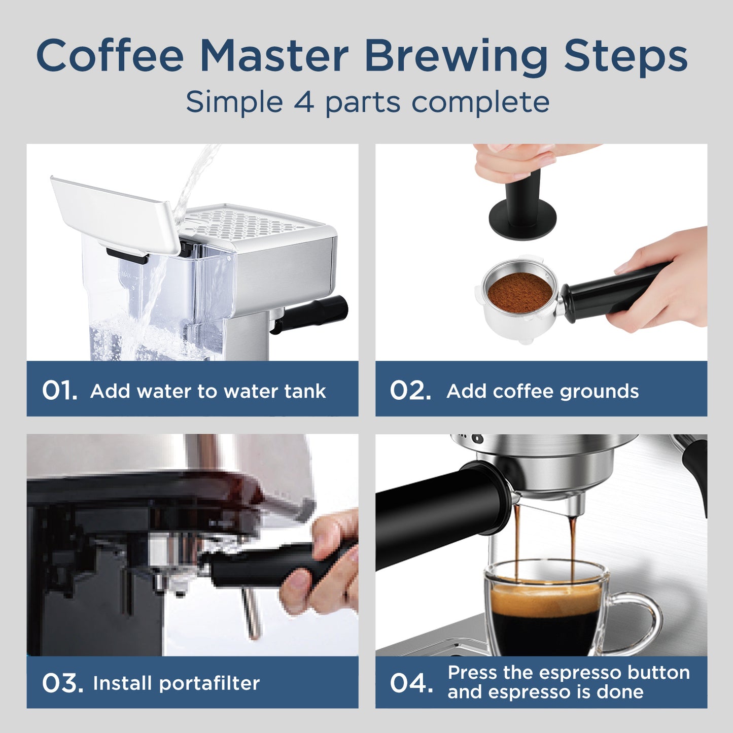 Luxe Divine Collection ~ Espresso Machine, 20 Bar With Milk Frother For Latte, Cappuccino, Macchiato, Espresso Maker, 1.8L Water Tank, Stainless Steel
